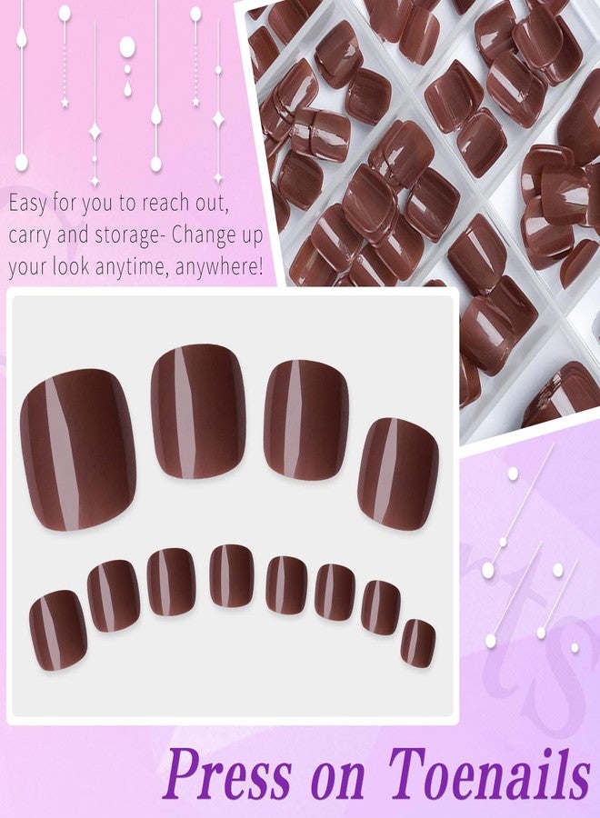 Lifextol 240pc Press on Toenails for Women Toe Press on Nails Short Fake Toe Nails Press ons with Glue&Adhesive Tabs, Acrylic Toe Nail Tips False Toenail Press ons Artificial Fake Toenails-Brown - Image 2
